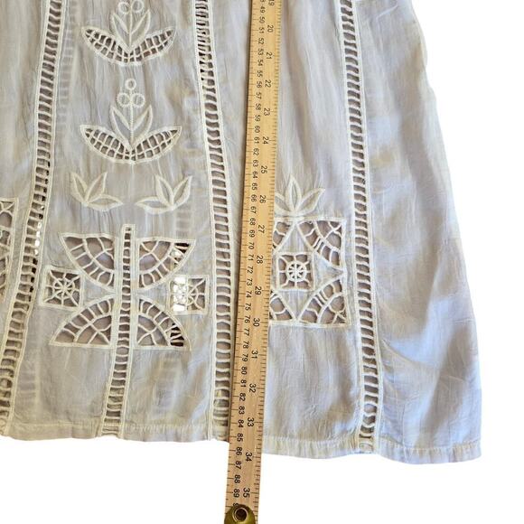 Johnny Was Women Ivory Sheer Floral Embroidered Dress S Boho Silky Peasant Fairy - Picture 12 of 12